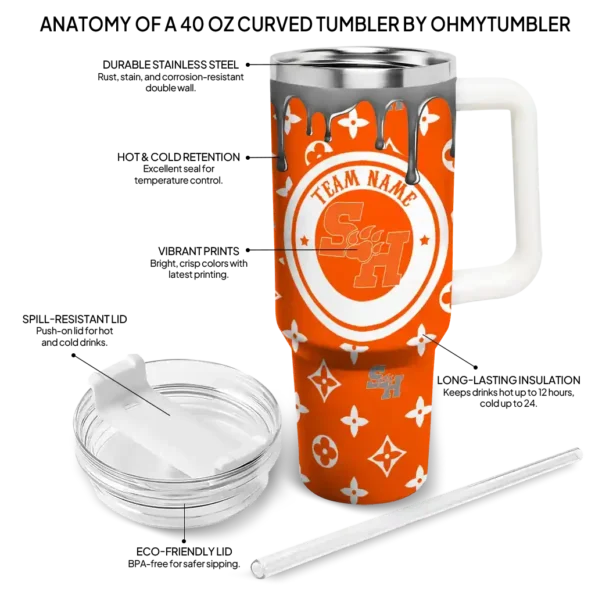 customized sam houston bearkats bullseye drips orange curved tumbler new arrival.webp