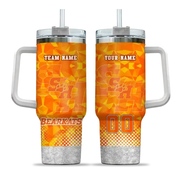 customized sam houston bearkats geometric prism orange curved tumbler best selling.webp