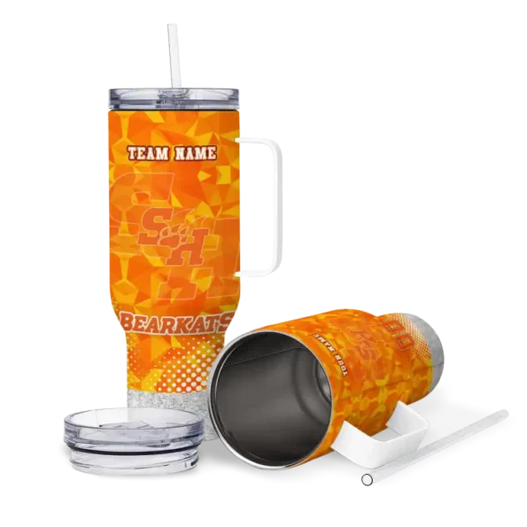 customized sam houston bearkats geometric prism orange curved tumbler high quality.webp