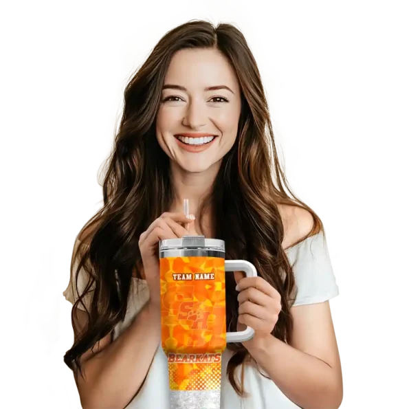customized sam houston bearkats geometric prism orange curved tumbler premium grade.webp