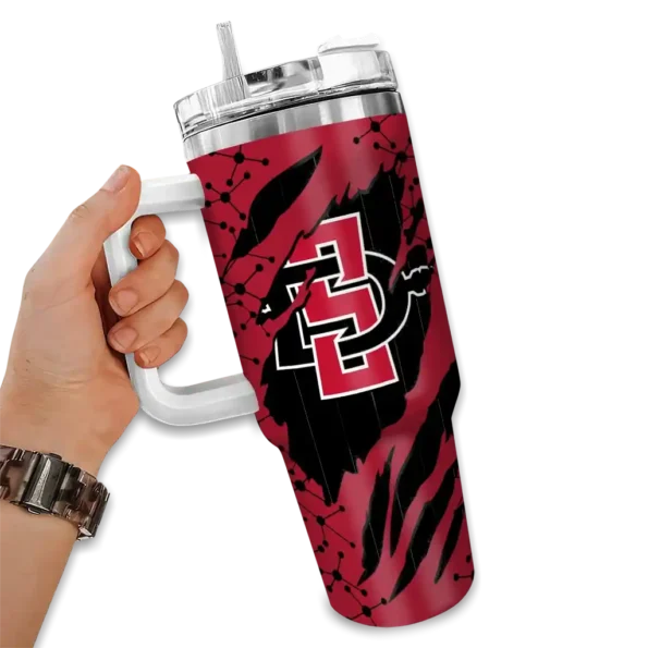 customized san diego state aztecs claw cut red black curved tumbler fashion forward.webp