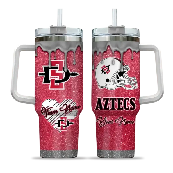 customized san diego state aztecs heart helmet motif red curved tumbler best selling.webp