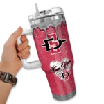 customized san diego state aztecs heart helmet motif red curved tumbler best selling.webp