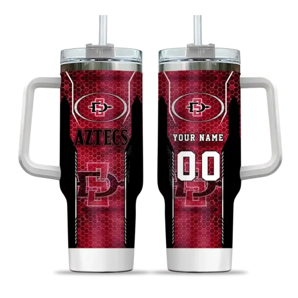 customized san diego state aztecs hexagon armor red curved tumbler best selling.webp