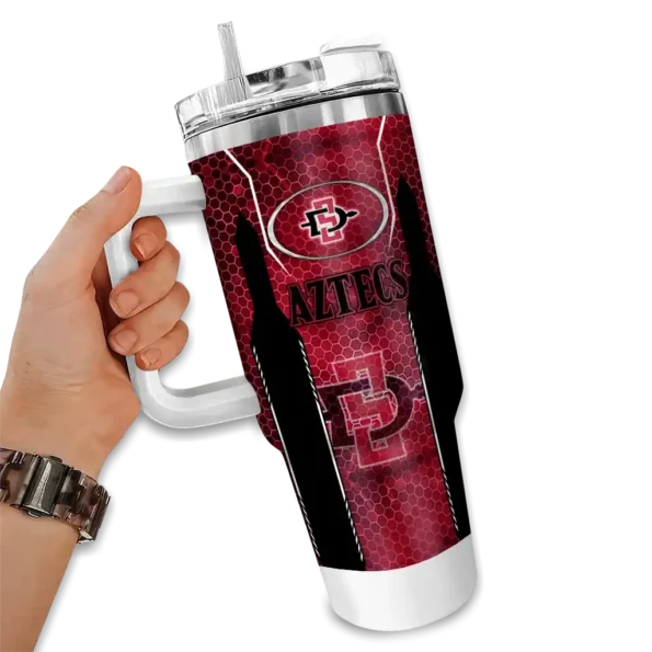 customized san diego state aztecs hexagon armor red curved tumbler fashion forward.webp