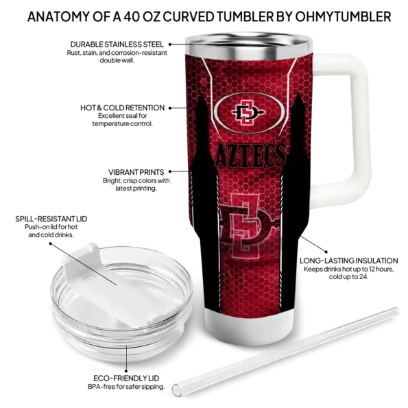 customized san diego state aztecs hexagon armor red curved tumbler new arrival.webp