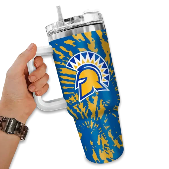 customized san jose state spartans burst swirl blue curved tumbler fashion forward.webp