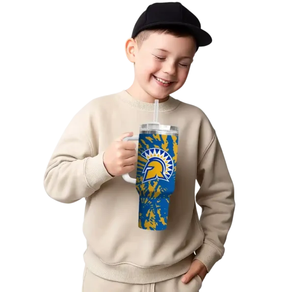 customized san jose state spartans burst swirl blue curved tumbler latest model.webp