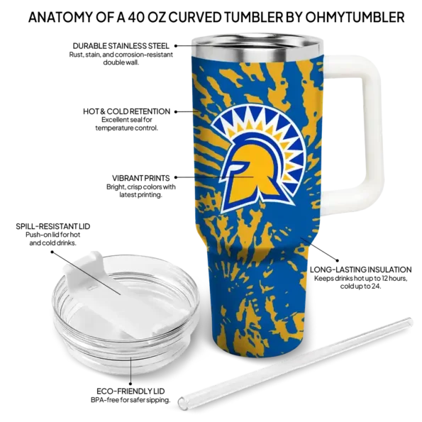 customized san jose state spartans burst swirl blue curved tumbler new arrival.webp