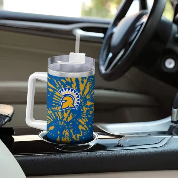 customized san jose state spartans burst swirl blue curved tumbler trendy.webp