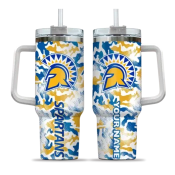 customized san jose state spartans camo mashup blue white curved tumbler best selling.webp