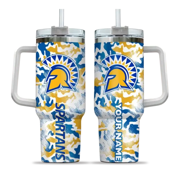customized san jose state spartans camo mashup blue white curved tumbler best selling.webp
