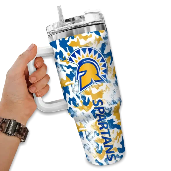 customized san jose state spartans camo mashup blue white curved tumbler fashion forward.webp