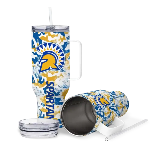 customized san jose state spartans camo mashup blue white curved tumbler high quality.webp