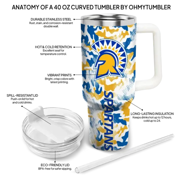 customized san jose state spartans camo mashup blue white curved tumbler new arrival.webp