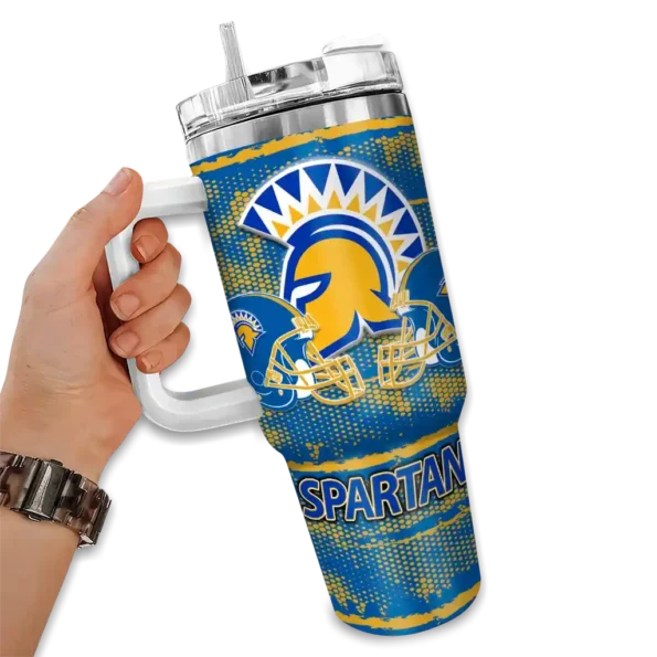 customized san jose state spartans honey streaks blue curved tumbler fashion forward.webp