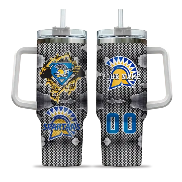 customized san jose state spartans superman shield blue gray curved tumbler best selling.webp