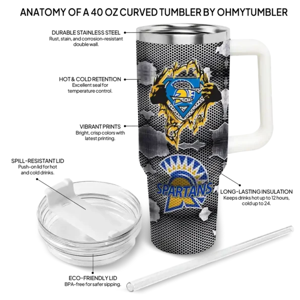 customized san jose state spartans superman shield blue gray curved tumbler new arrival.webp