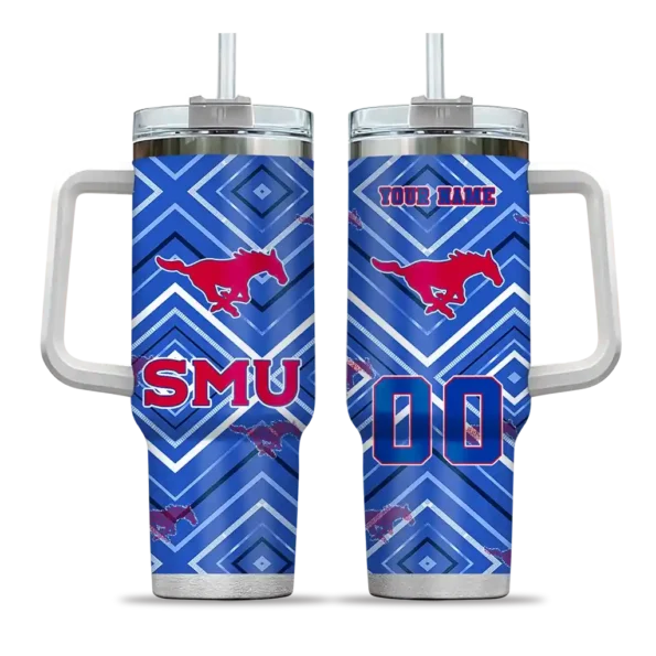 customized smu mustangs bold diamonds blue curved tumbler best selling.webp