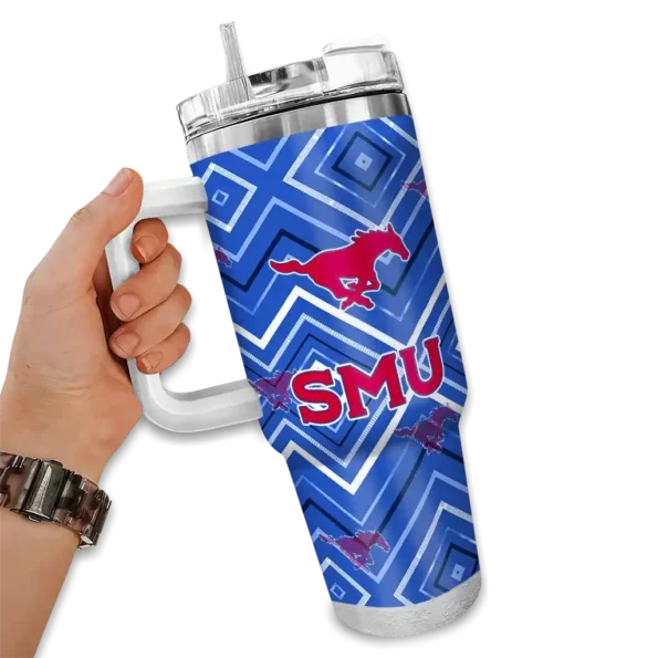 customized smu mustangs bold diamonds blue curved tumbler fashion forward.webp