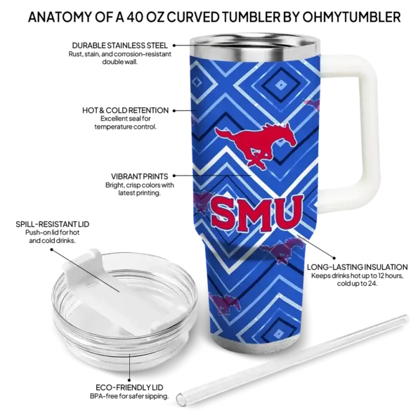 customized smu mustangs bold diamonds blue curved tumbler new arrival.webp