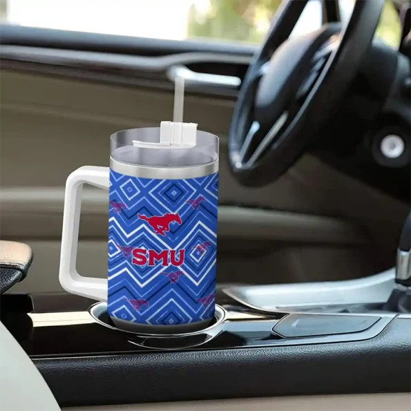 customized smu mustangs bold diamonds blue curved tumbler trendy.webp