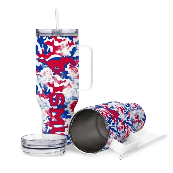 customized smu mustangs camo mashup blue white curved tumbler high quality.webp