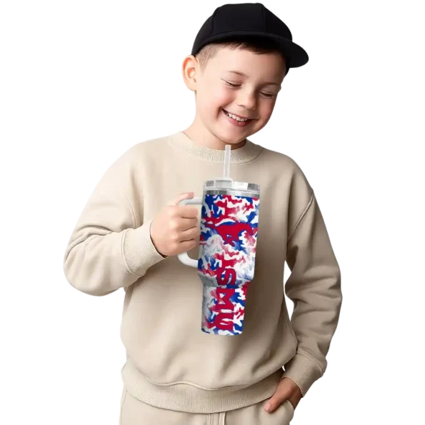 customized smu mustangs camo mashup blue white curved tumbler latest model.webp