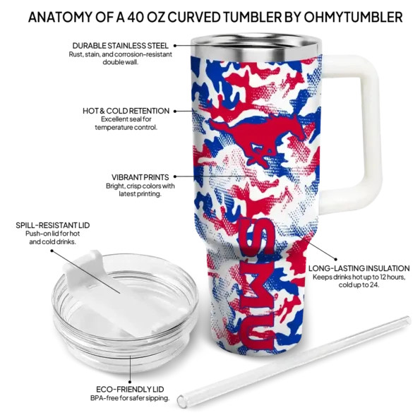 customized smu mustangs camo mashup blue white curved tumbler new arrival.webp