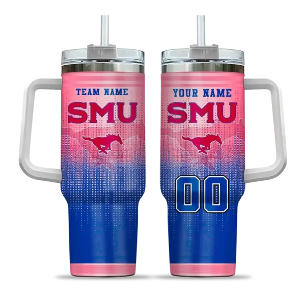 customized smu mustangs gradient dots blue curved tumbler best selling.webp
