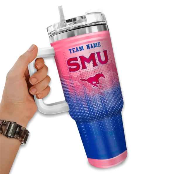 customized smu mustangs gradient dots blue curved tumbler fashion forward.webp