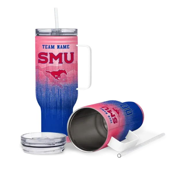 customized smu mustangs gradient dots blue curved tumbler high quality.webp