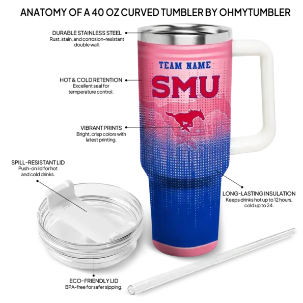 customized smu mustangs gradient dots blue curved tumbler new arrival.webp