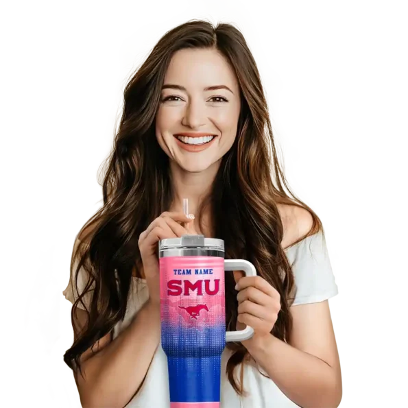 customized smu mustangs gradient dots blue curved tumbler premium grade.webp