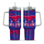 customized smu mustangs honey streaks blue curved tumbler best selling.webp