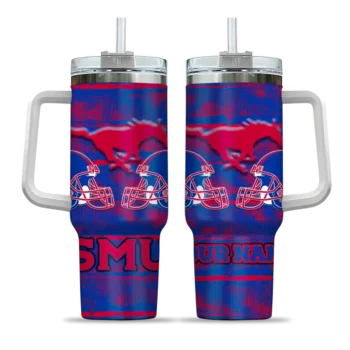 customized smu mustangs honey streaks blue curved tumbler best selling.webp
