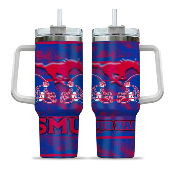 customized smu mustangs honey streaks blue curved tumbler best selling.webp