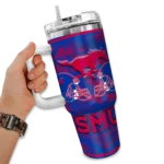 customized smu mustangs honey streaks blue curved tumbler best selling.webp