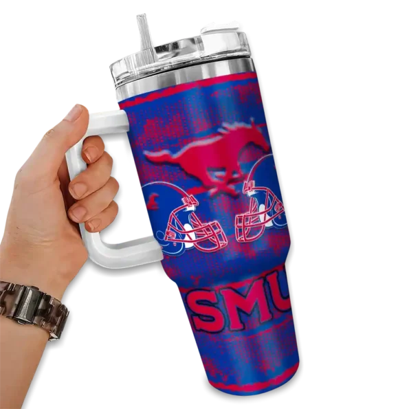 customized smu mustangs honey streaks blue curved tumbler fashion forward.webp