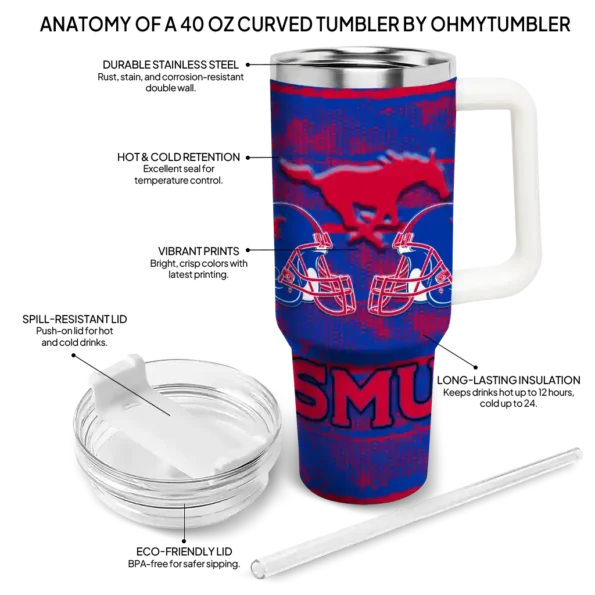 customized smu mustangs honey streaks blue curved tumbler new arrival.webp