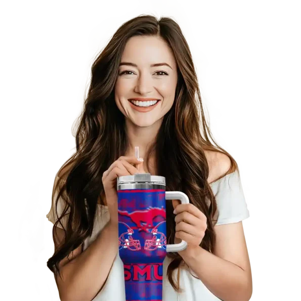 customized smu mustangs honey streaks blue curved tumbler premium grade.webp