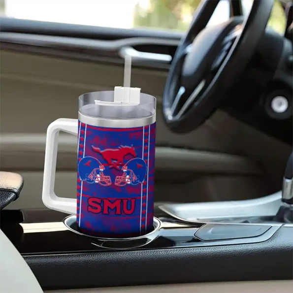customized smu mustangs honey streaks blue curved tumbler trendy.webp