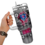customized smu mustangs superman shield blue gray curved tumbler best selling.webp