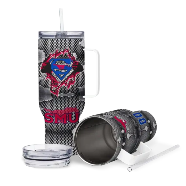 customized smu mustangs superman shield blue gray curved tumbler high quality.webp