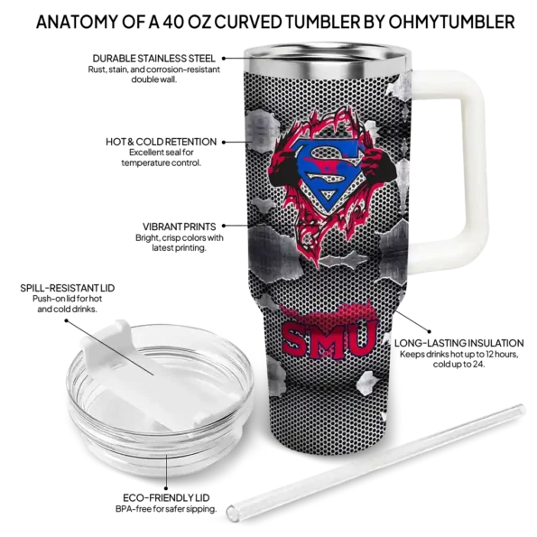 customized smu mustangs superman shield blue gray curved tumbler new arrival.webp