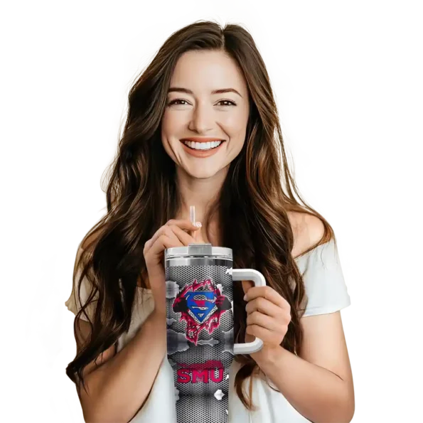 customized smu mustangs superman shield blue gray curved tumbler premium grade.webp