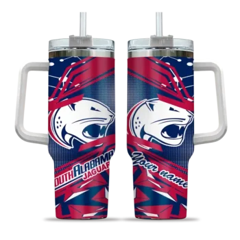 customized south alabama jaguars abstract paths blue curved tumbler best selling.webp