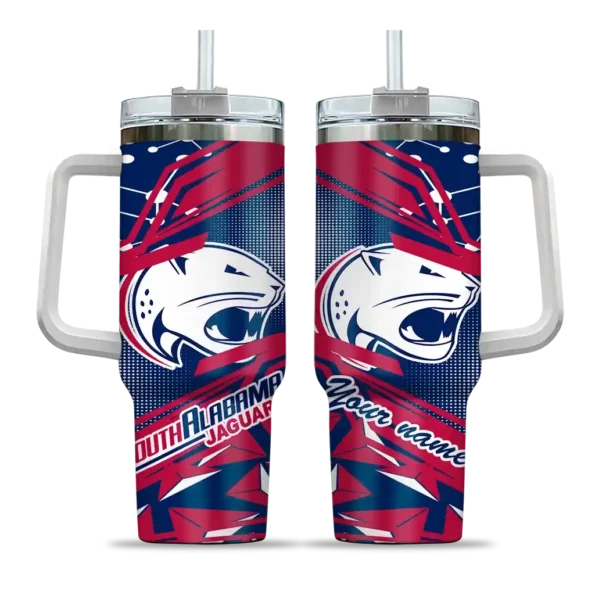 customized south alabama jaguars abstract paths blue curved tumbler best selling.webp
