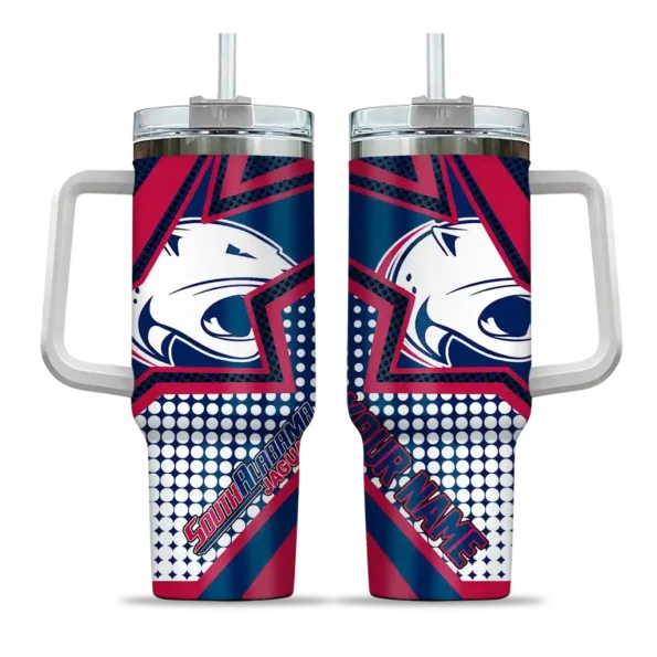 customized south alabama jaguars arrow burst blue curved tumbler best selling.webp