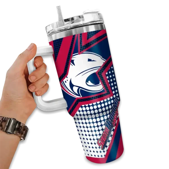 customized south alabama jaguars arrow burst blue curved tumbler fashion forward.webp